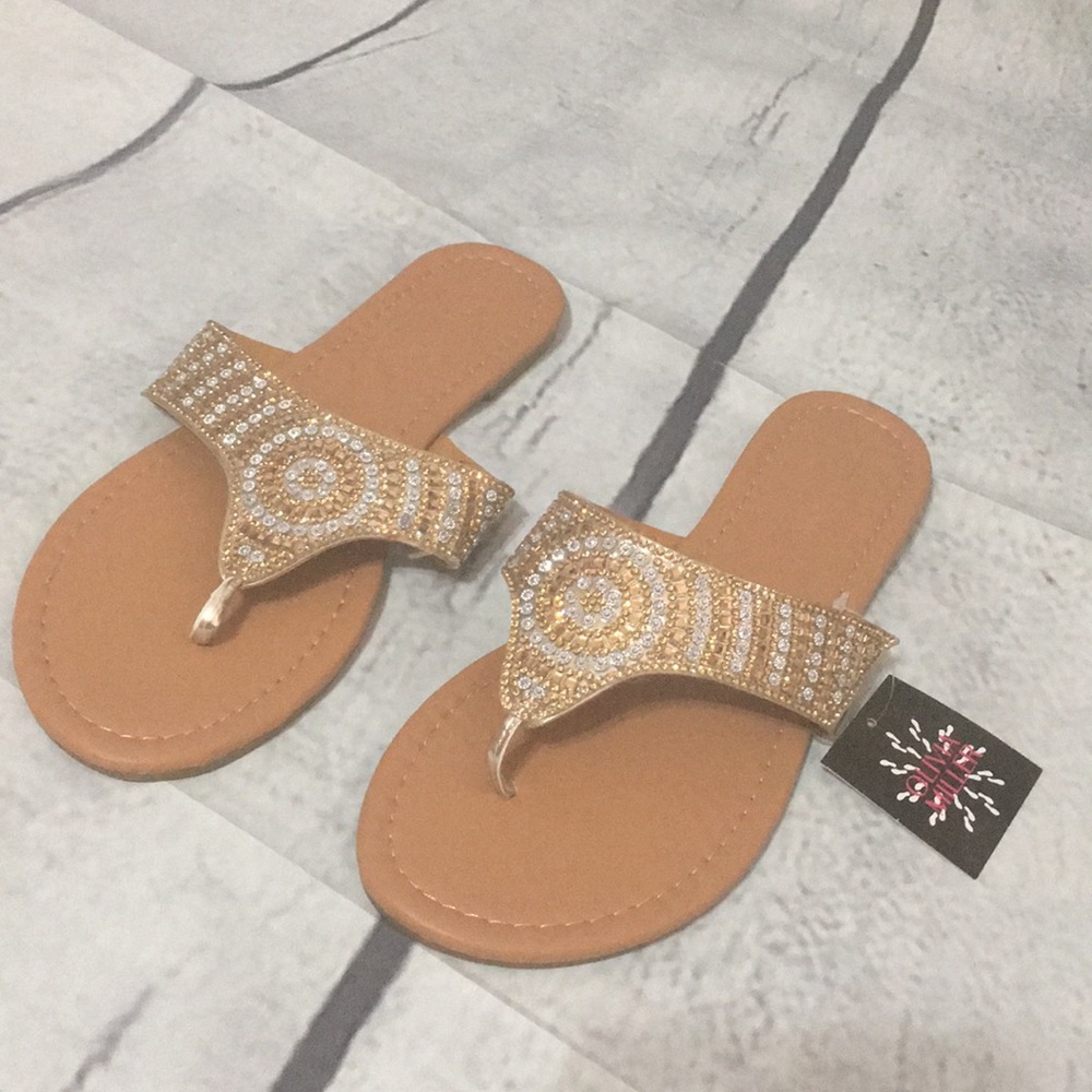 Olivia Miller Ladies Gold beaded Sandals NWT